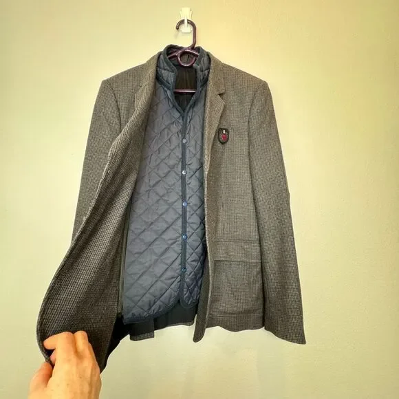 THE KOOPLES SPORT Sport Coat with Zip Out Waistcoat EU52 (US42) Small Plaid Navy - Picture 6 of 13